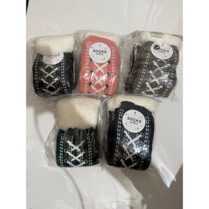 Unbranded Gray White Fair Isle Fleece Lined Slipper Socks One Size